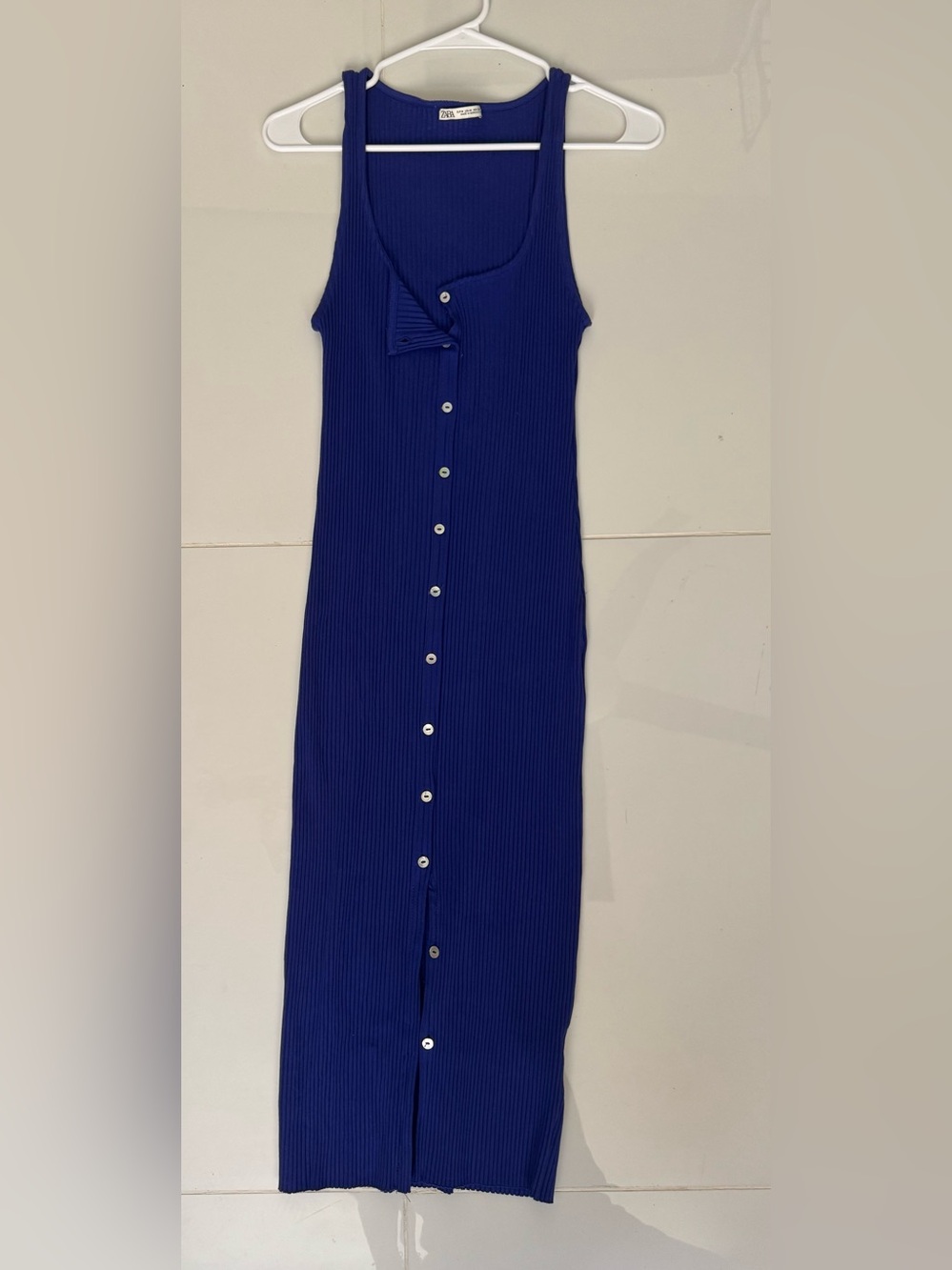 Zara Sleeveless Ribbed Button-Front Midi Dress in Royal Blue— NEVER USED